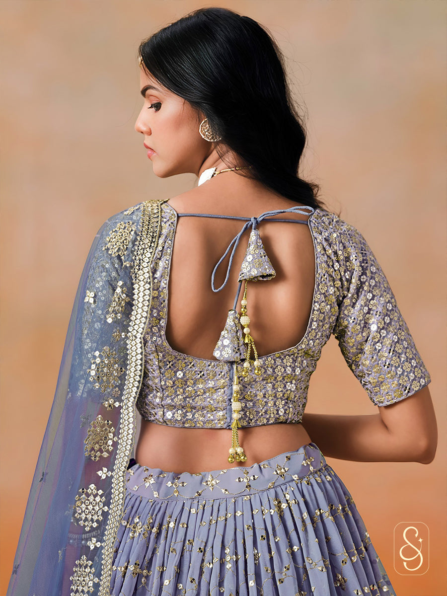 Ombre Blue Grey Embroidered Lehenga