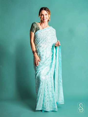 Stunning Blue Sequin Saree
