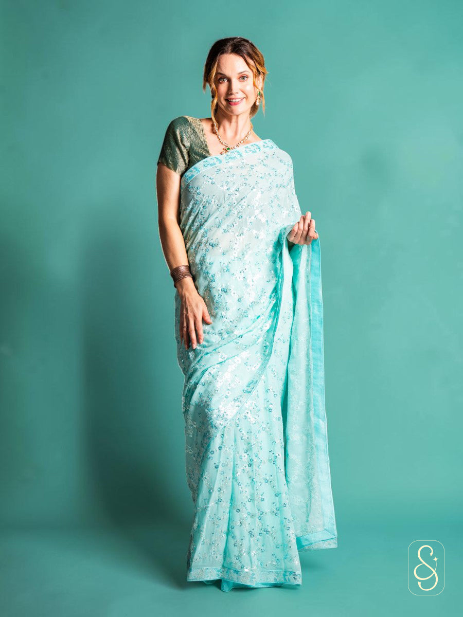 Stunning Blue Sequin Saree