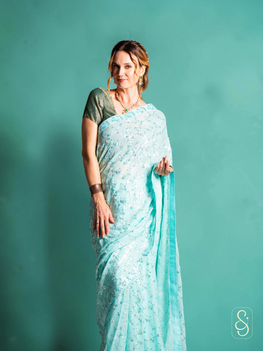 Stunning Blue Sequin Saree