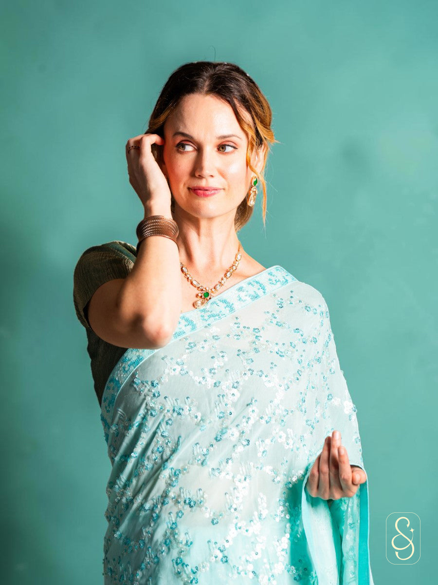 Stunning Blue Sequin Saree