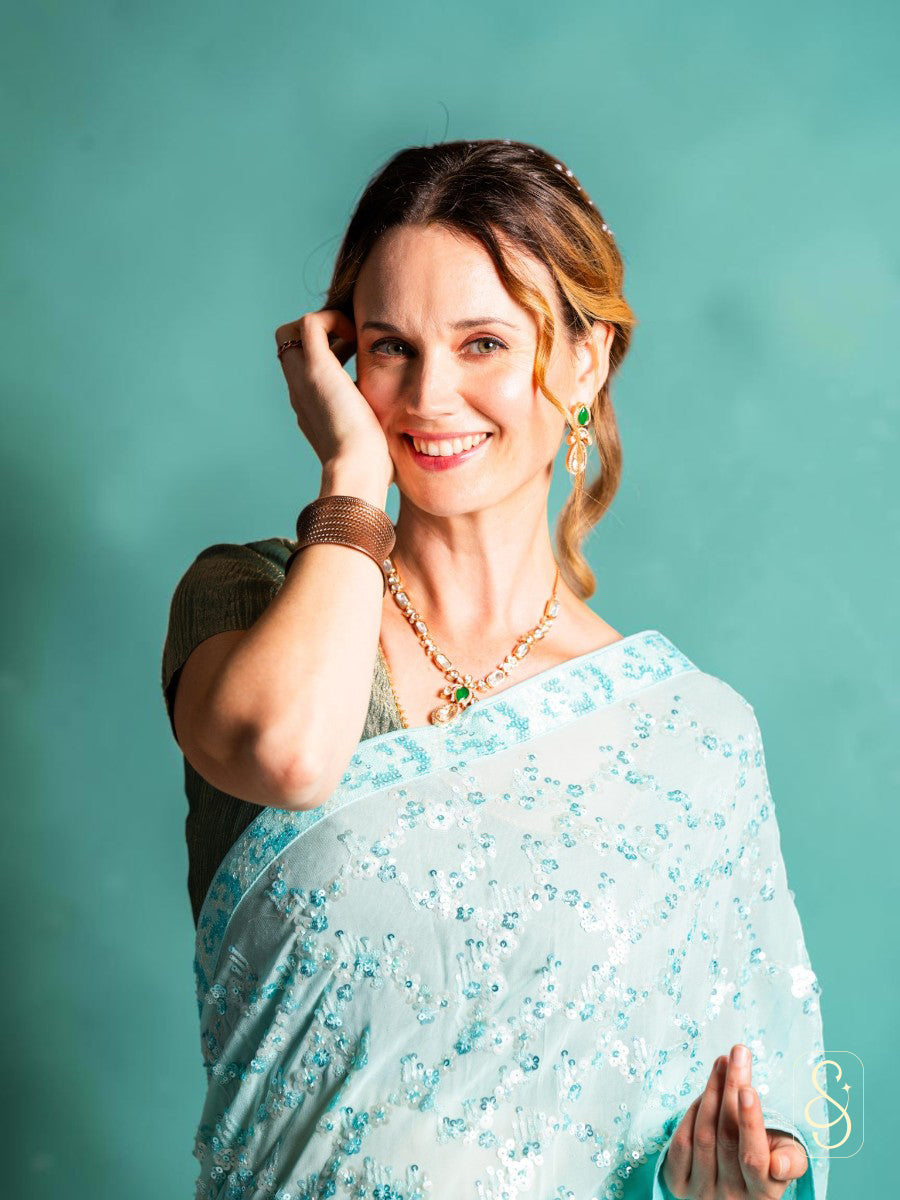 Stunning Blue Sequin Saree