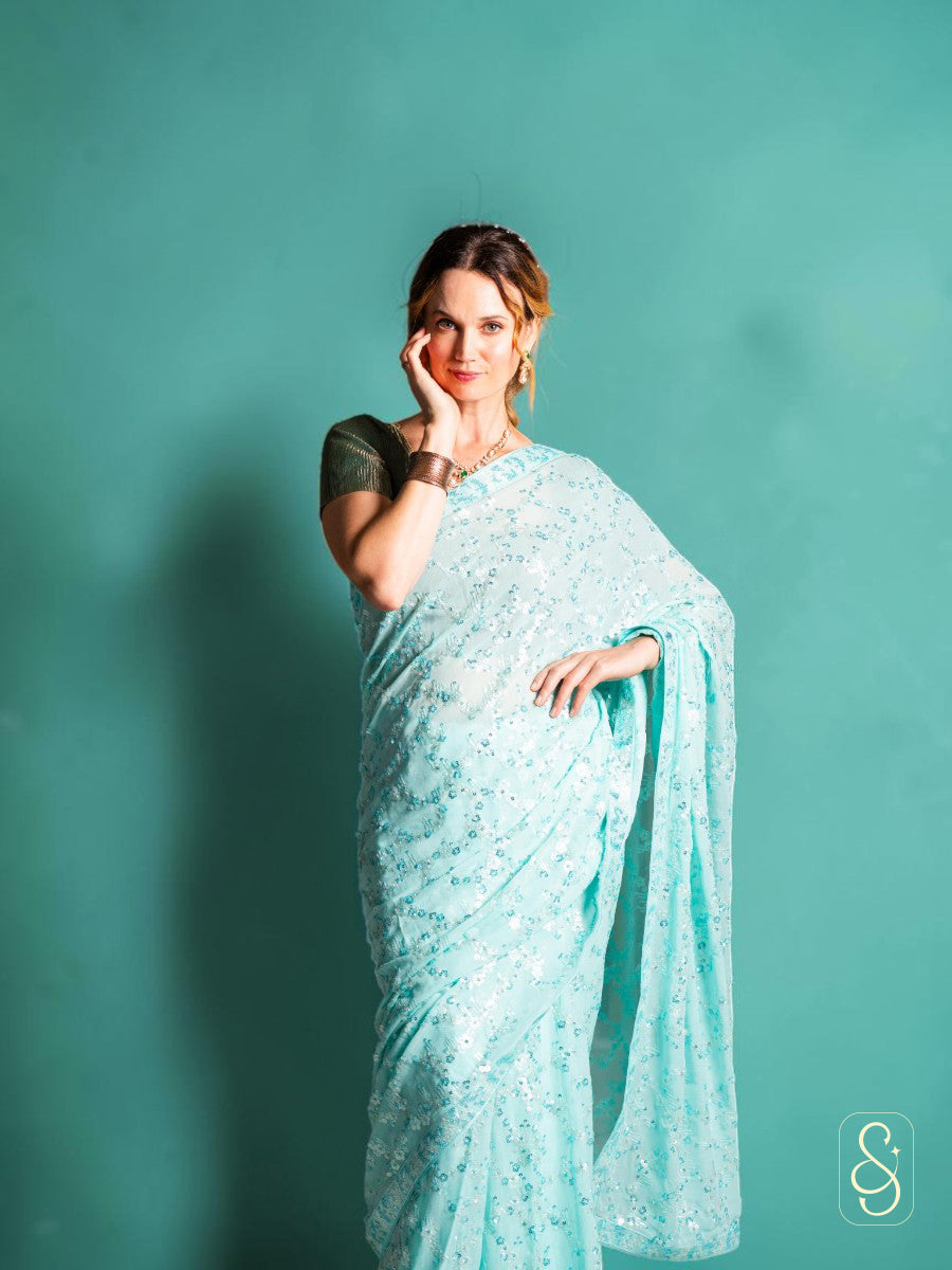Stunning Blue Sequin Saree