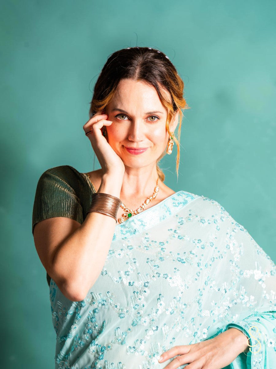 Stunning Blue Sequin Saree