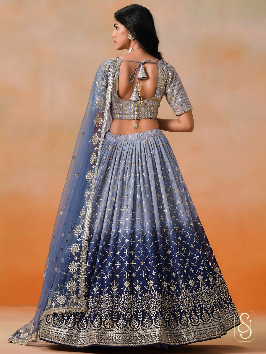 Ombre Blue Grey Embroidered Lehenga