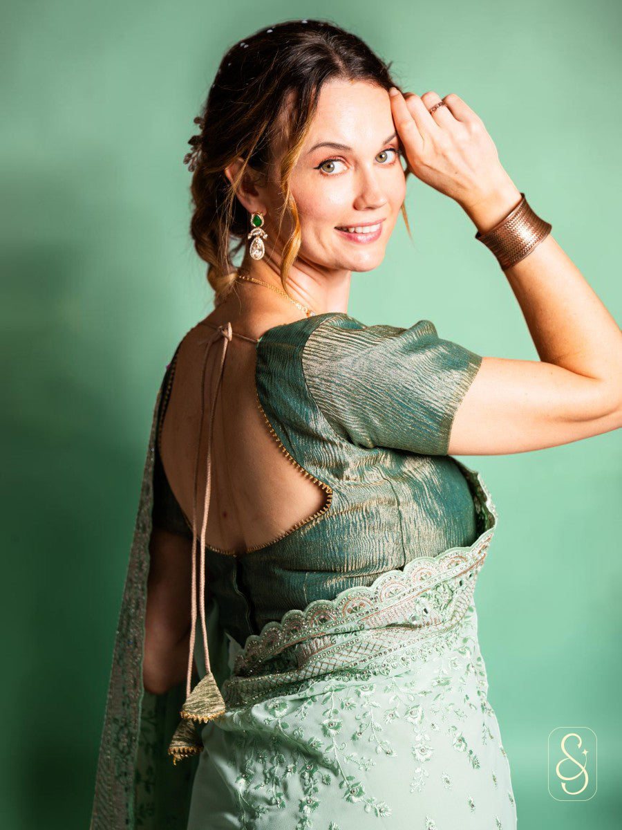 Elegant Green Embroidered Saree
