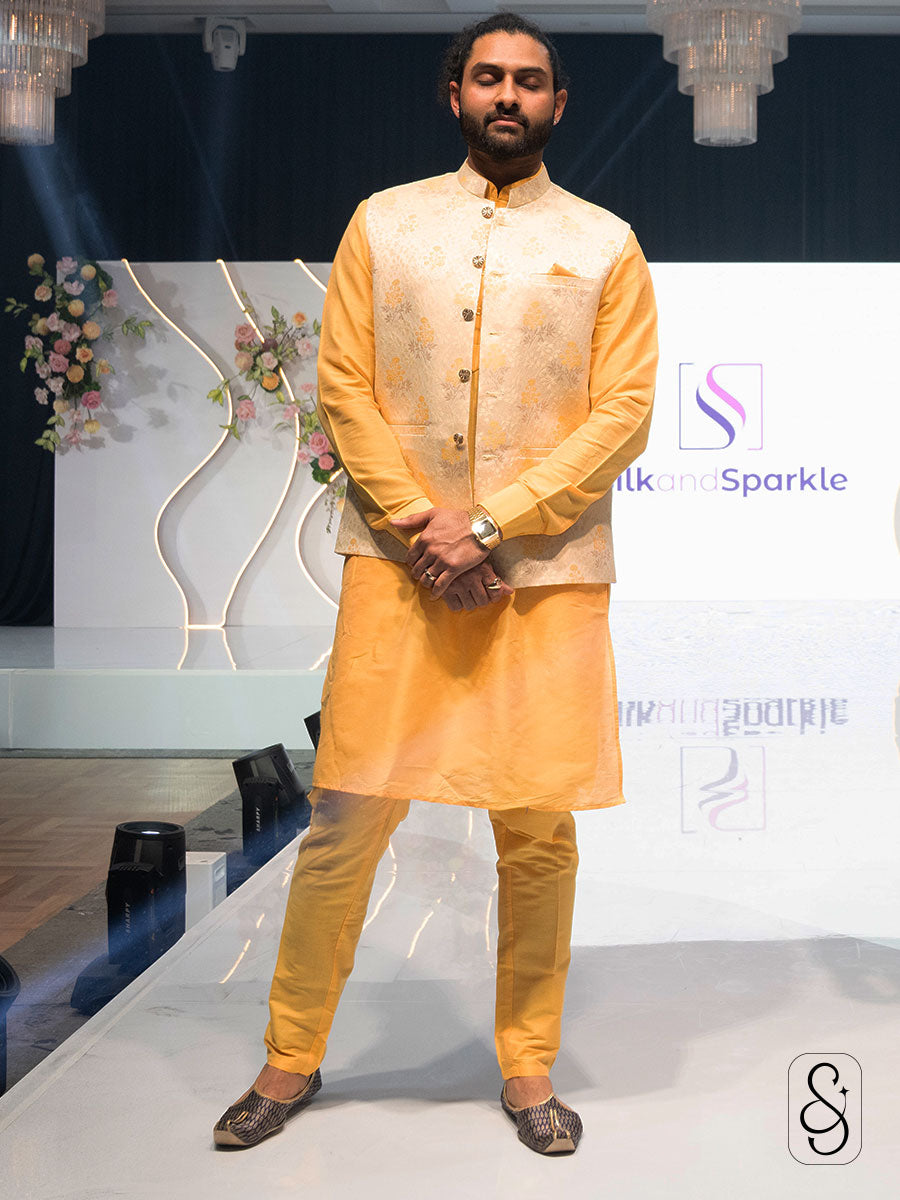 Cotton-Silk Kurta with Brocade Jacket