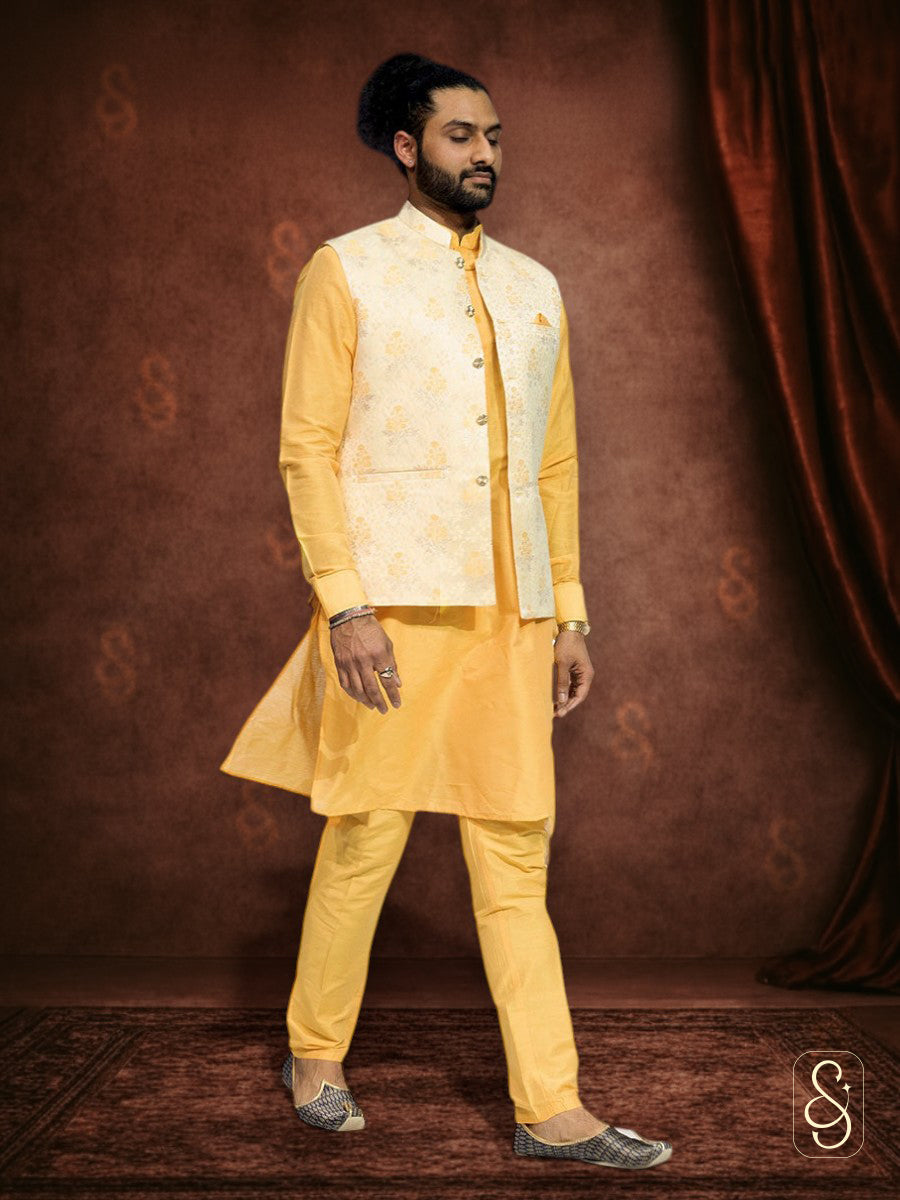 Cotton-Silk Kurta with Brocade Jacket