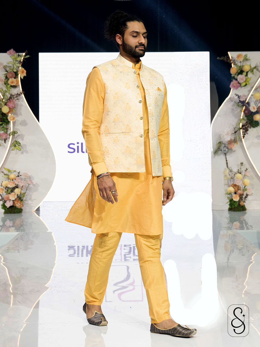 Cotton-Silk Kurta with Brocade Jacket