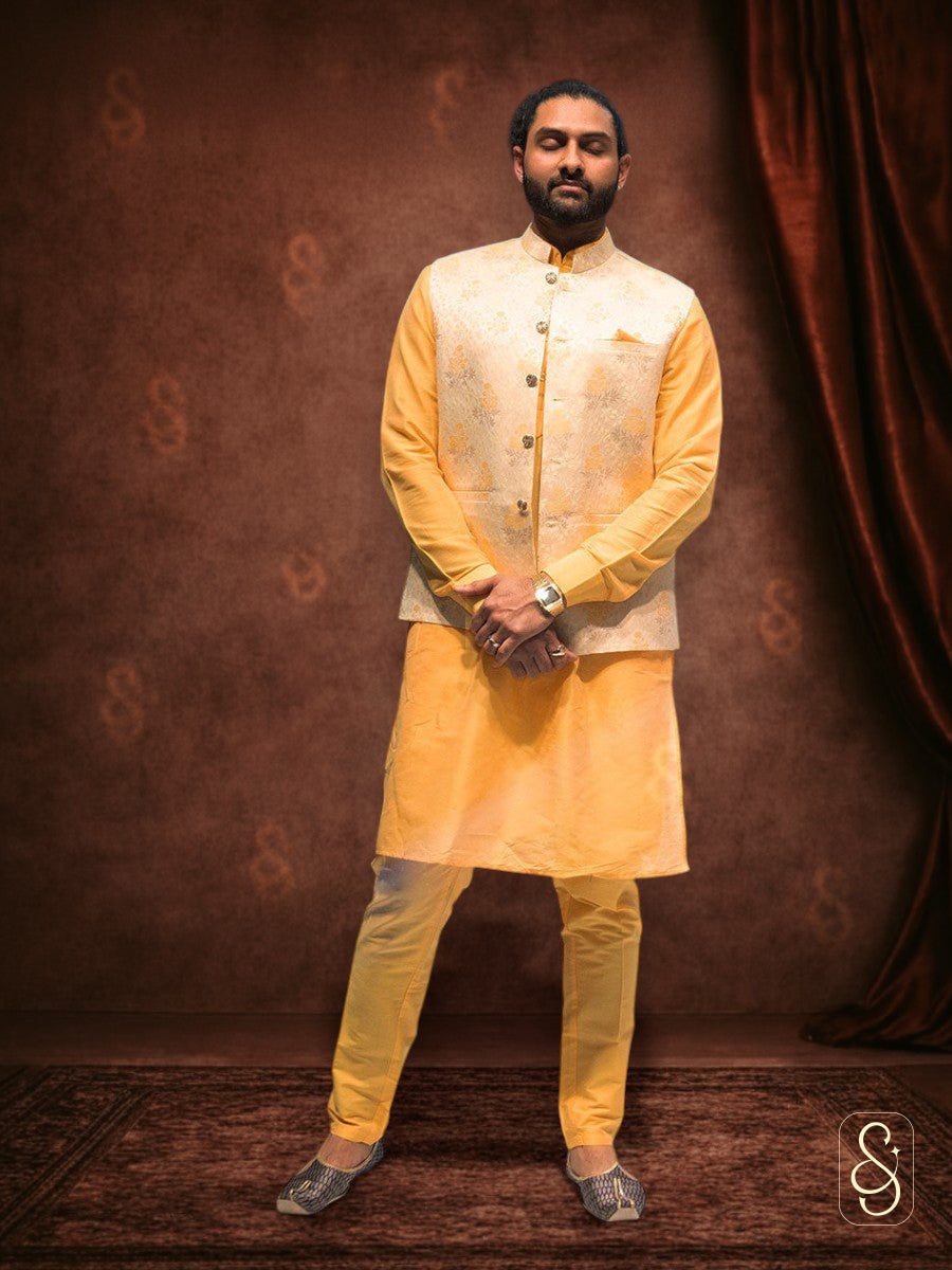 Cotton-Silk Kurta with Brocade Jacket