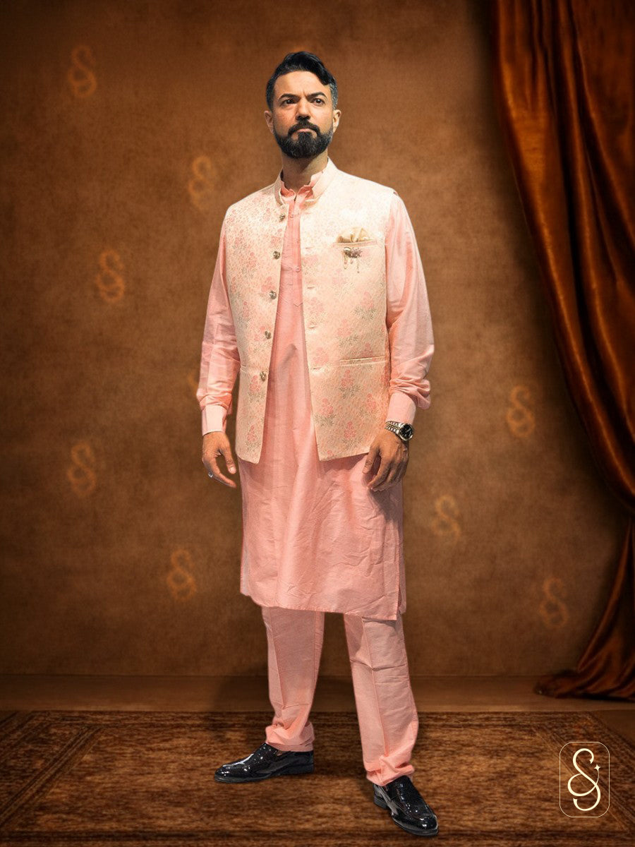 Cotton Silk Kurta Brocade Jacket