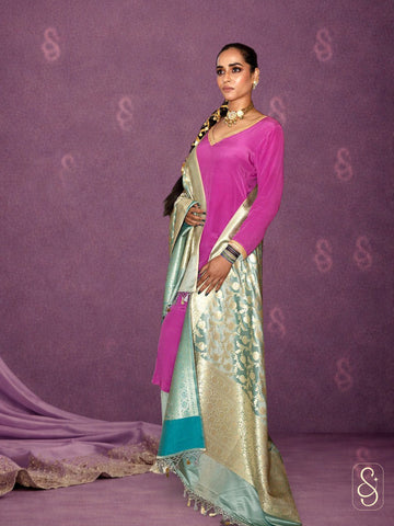 Crepe Shirt with Green Silk Pants and Banarasi Dupatta