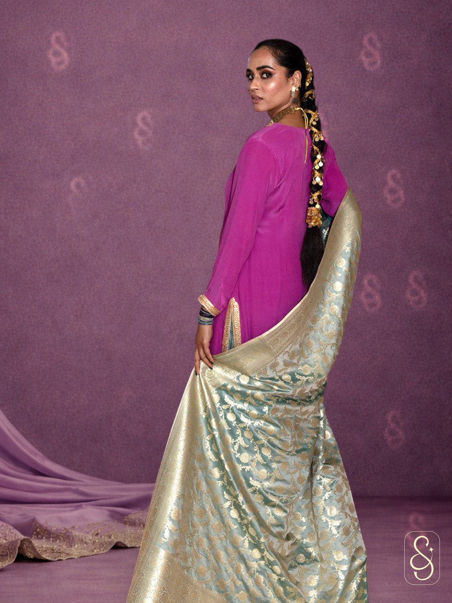 Crepe Shirt with Green Silk Pants and Banarasi Dupatta