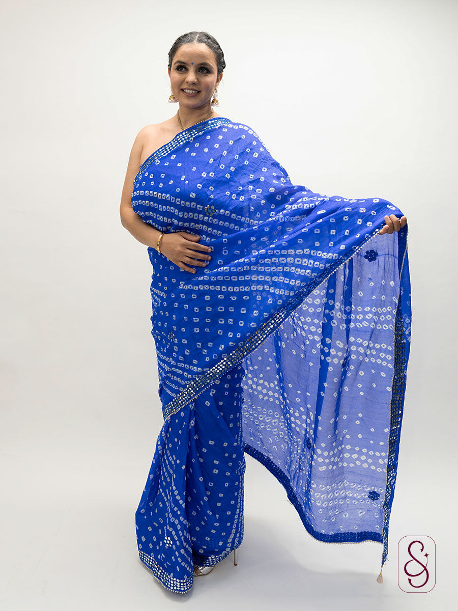 Blue Jaipuri bandhej print saree