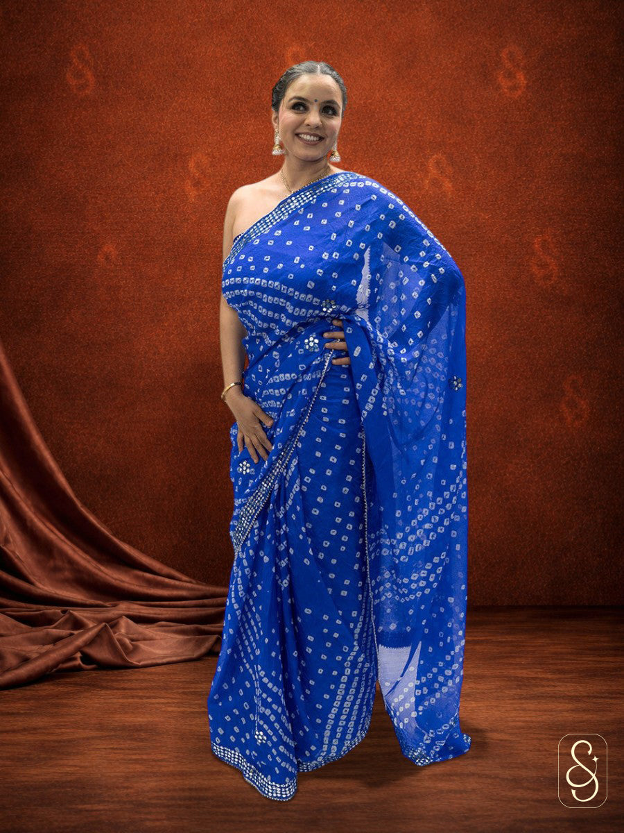 Blue Jaipuri bandhej print saree