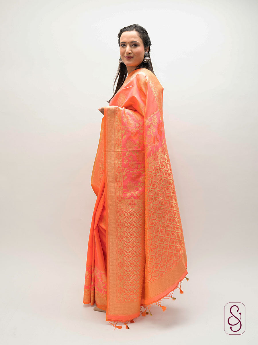 Orange Banarasi saree