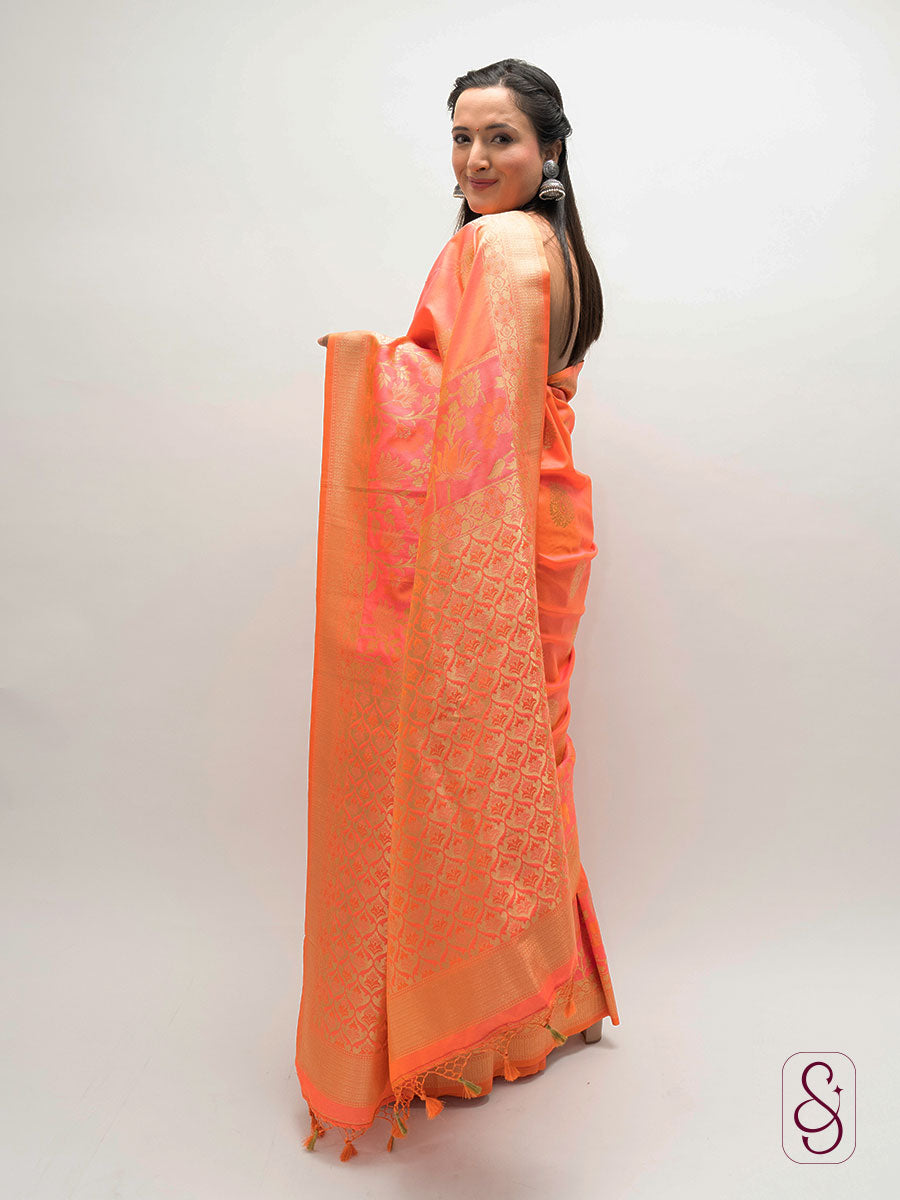 Orange Banarasi saree