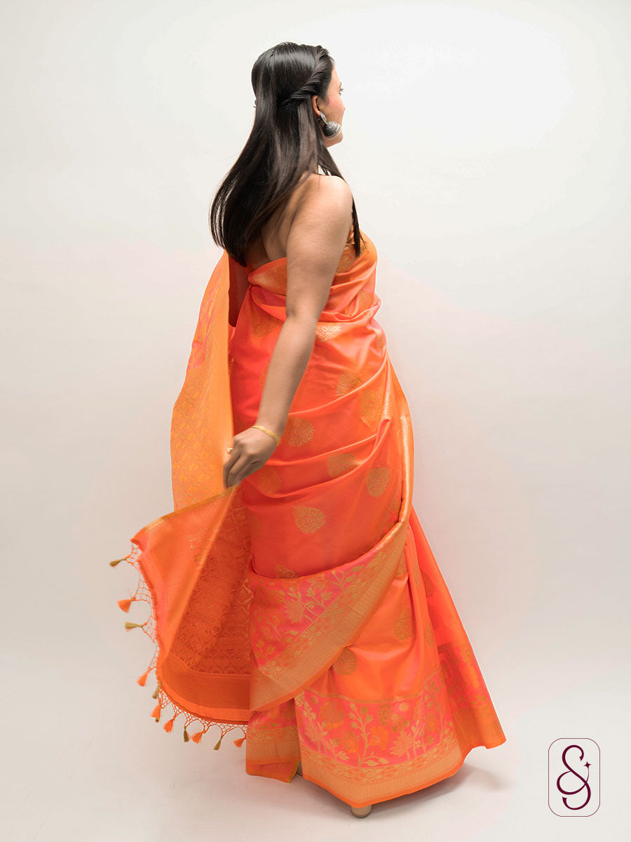 Orange Banarasi saree