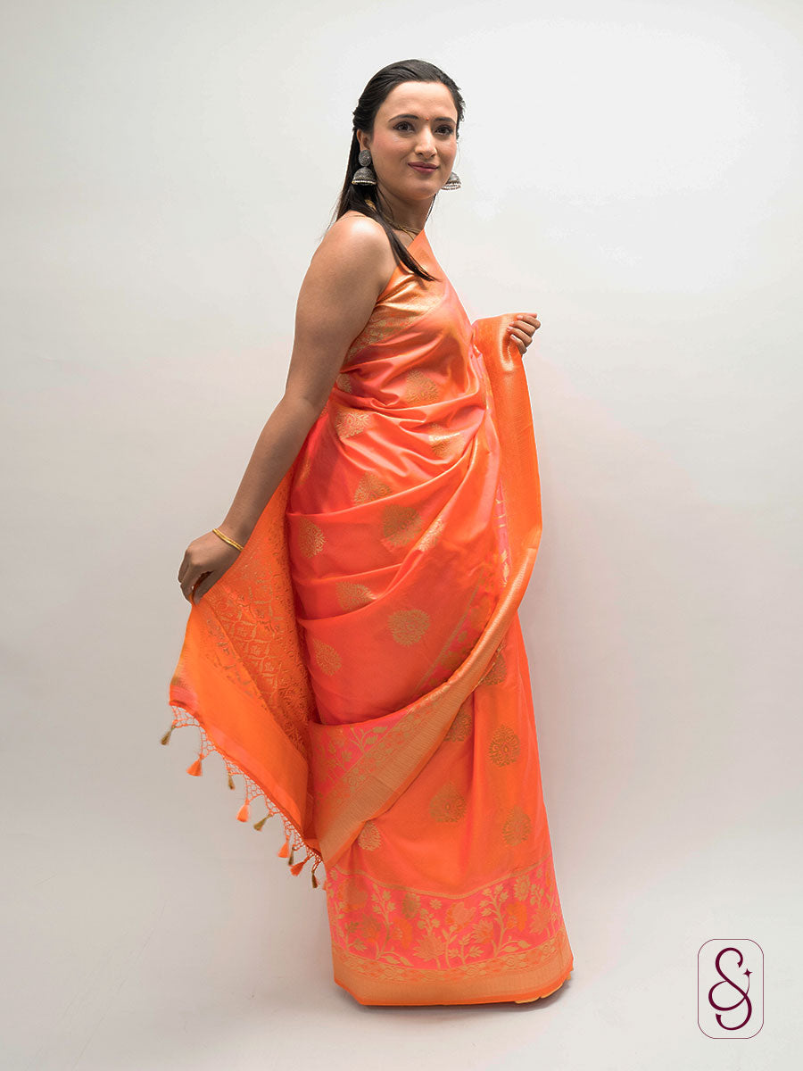 Orange Banarasi saree