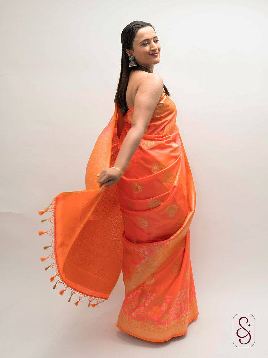 Orange Banarasi saree