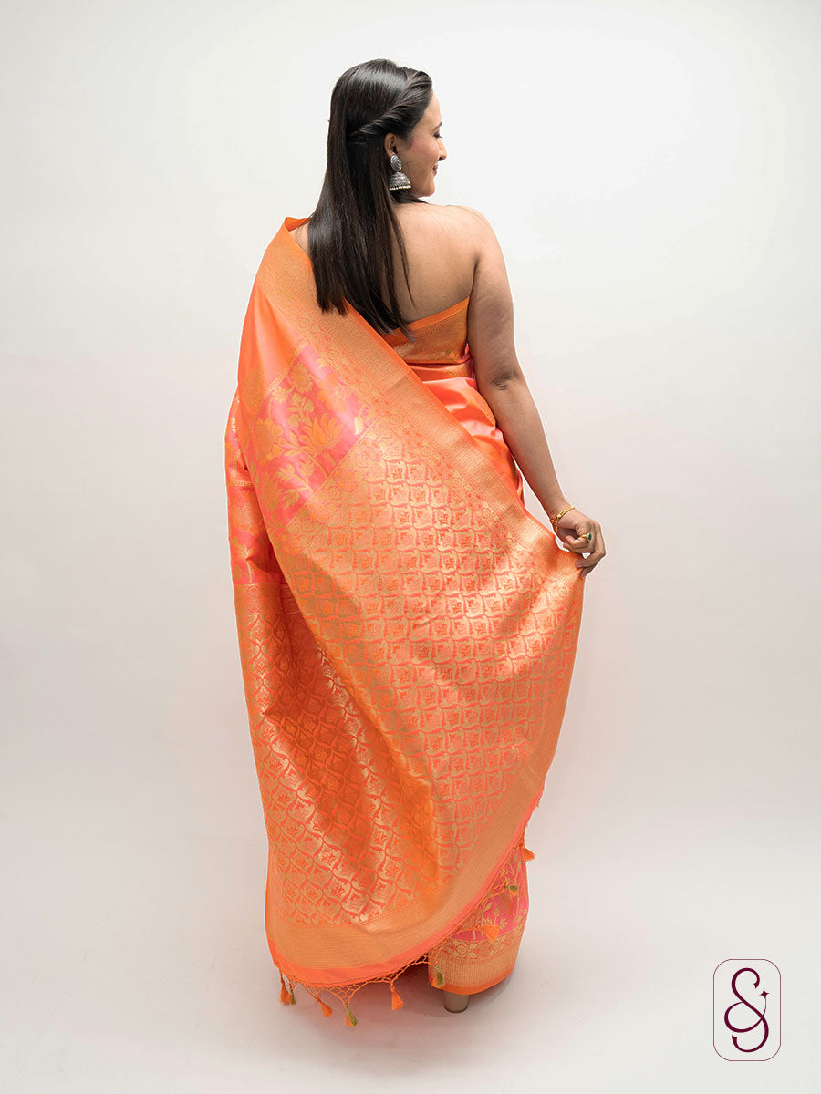Orange Banarasi saree