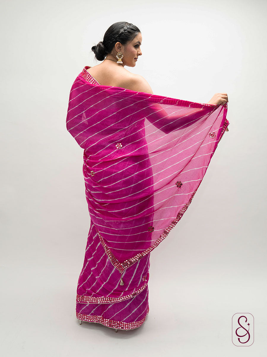 Hot Pink Jaipuri bandhej print saree