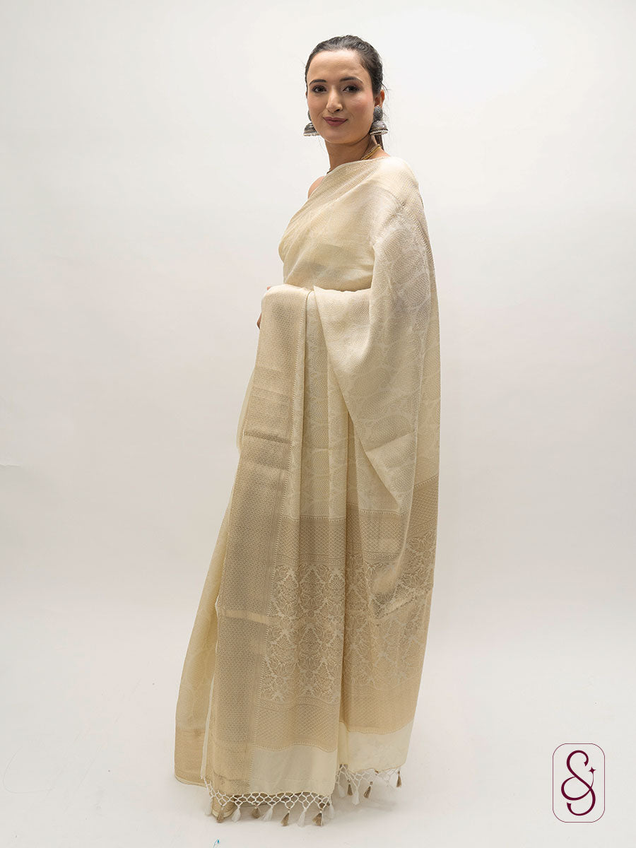 Off-white Banarasi georgette saree