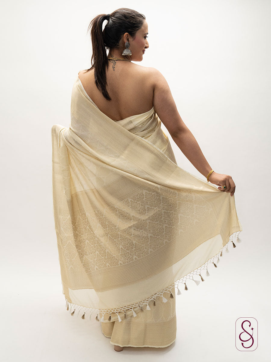Off-white Banarasi georgette saree