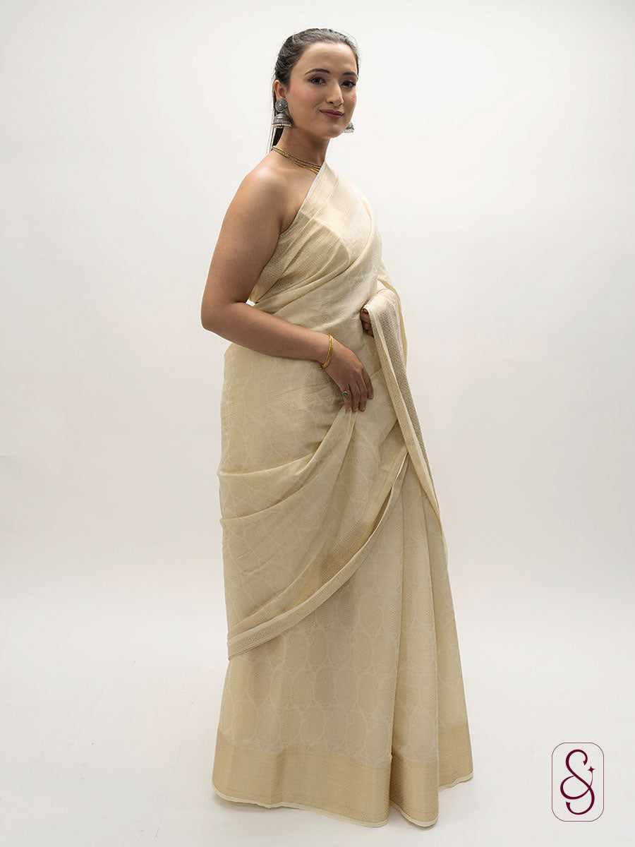 Off-white Banarasi georgette saree