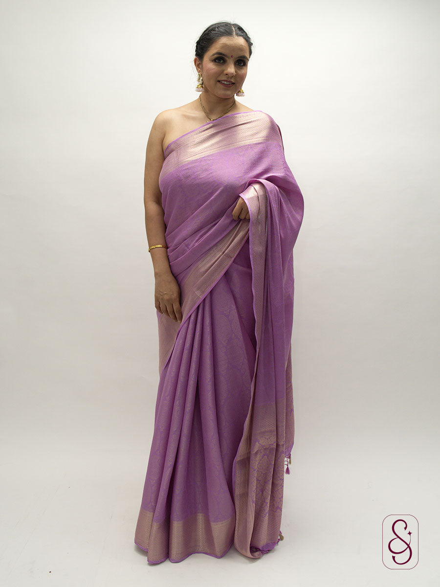 Lavendar Banarasi georgette saree