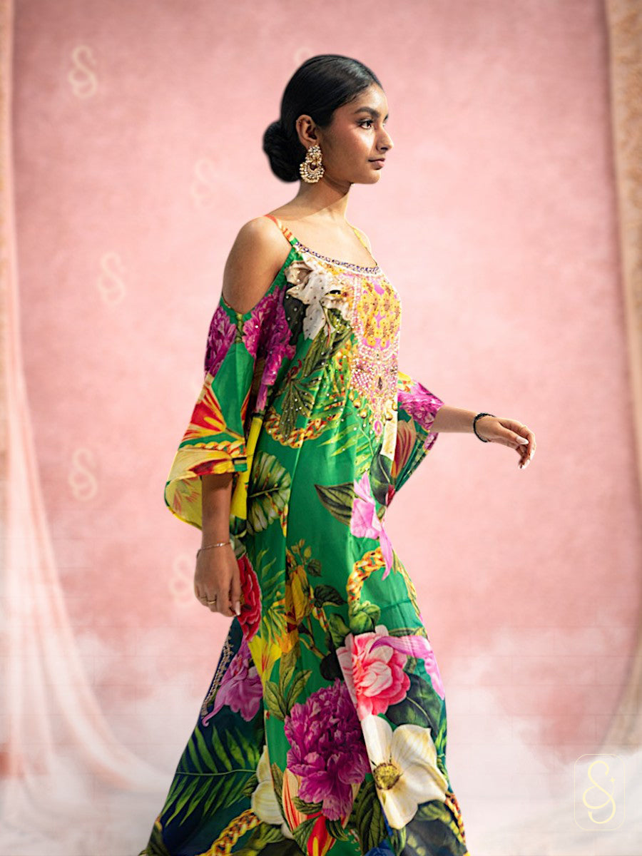 Elegant Cold-Shoulder Kaftan Dress