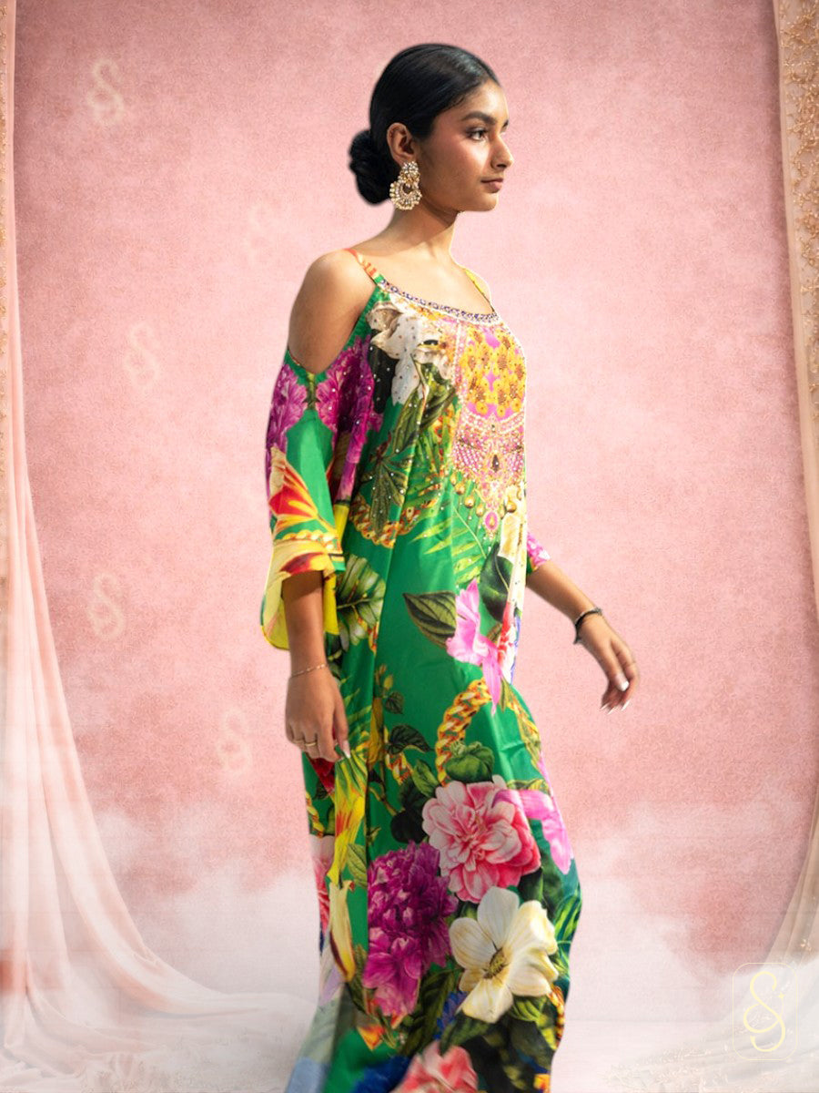 Elegant Cold-Shoulder Kaftan Dress