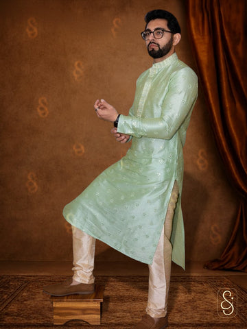 Elegant Mirror Work Kurta with Churidar