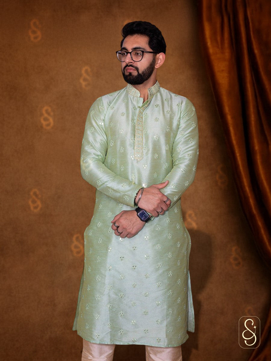 Elegant Mirror Work Kurta with Churidar