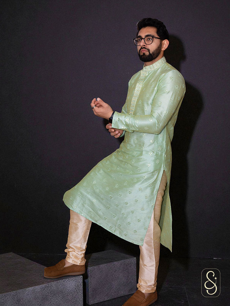 Elegant Mirror Work Kurta with Churidar