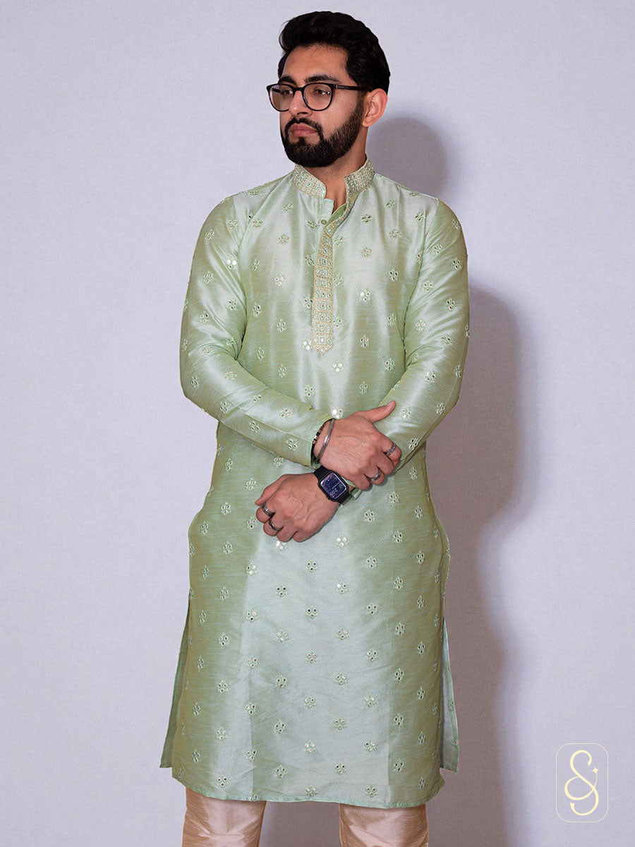 Elegant Mirror Work Kurta with Churidar