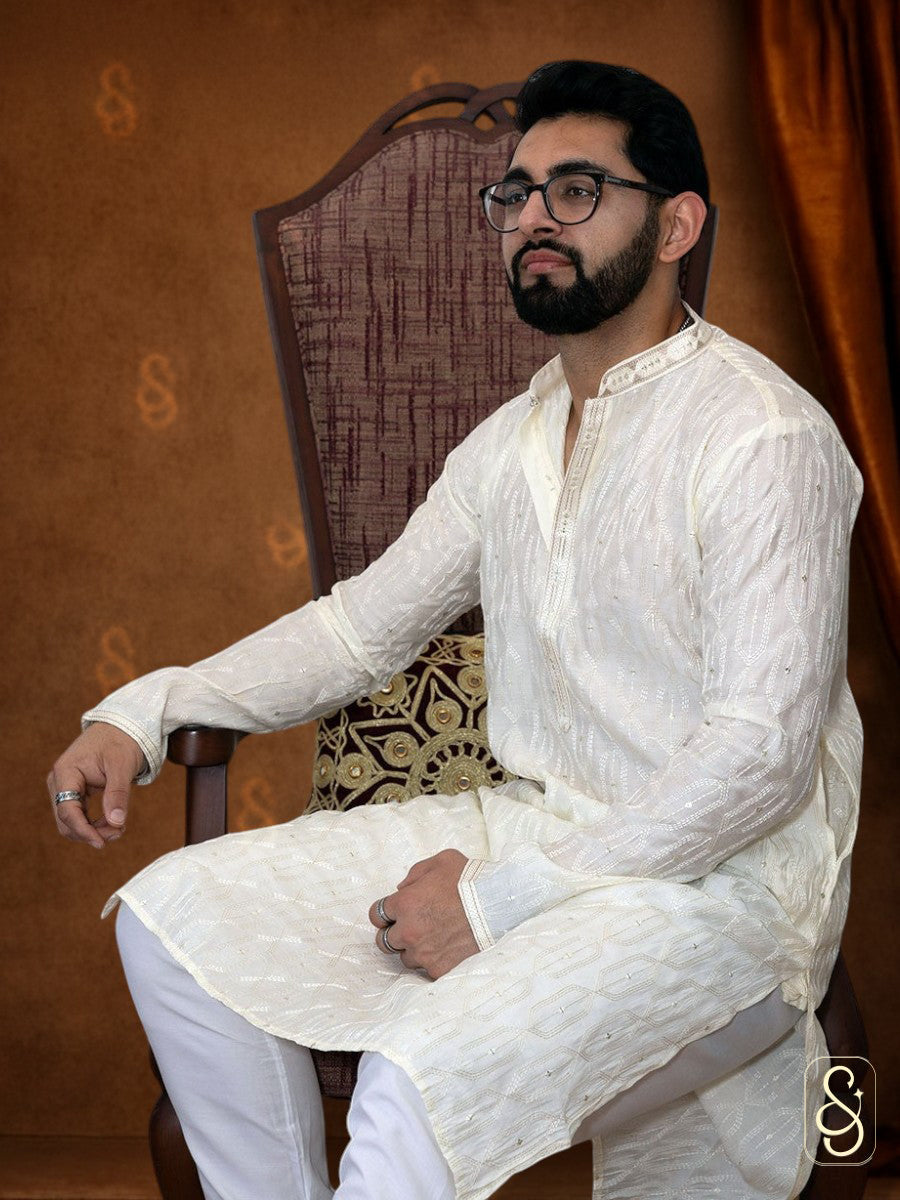 Embroidered Cotton Kurta with Pajama