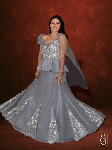 Glamorous Grey Shimmer Lehenga