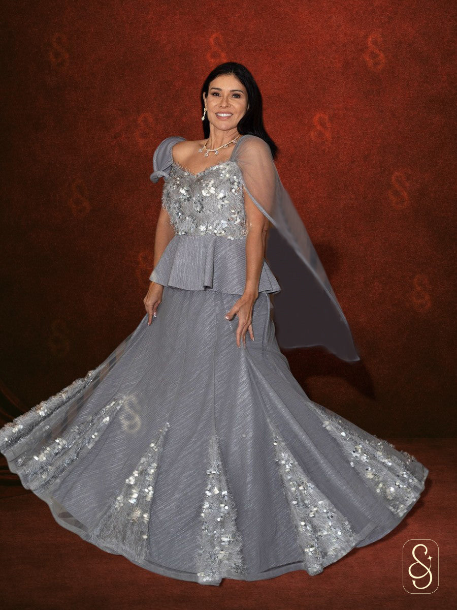 Glamorous Grey Shimmer Lehenga