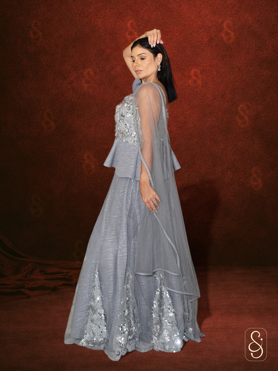 Glamorous Grey Shimmer Lehenga