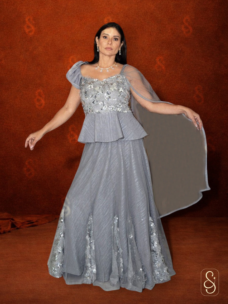 Glamorous Grey Shimmer Lehenga