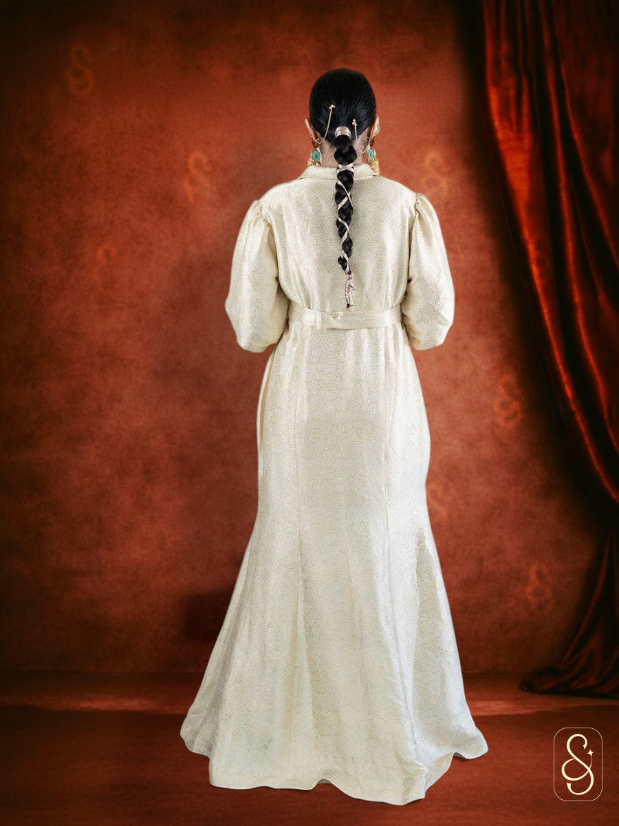 Golden Fish-Cut Brocade Dress