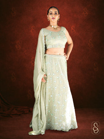 Green Tissue Silk Lehenga