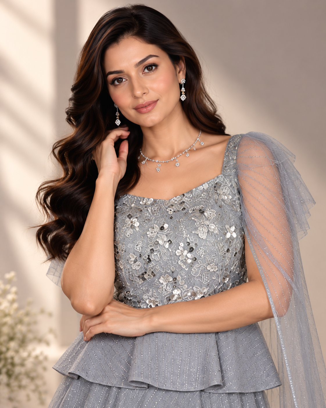 Glamorous Grey Shimmer Lehenga