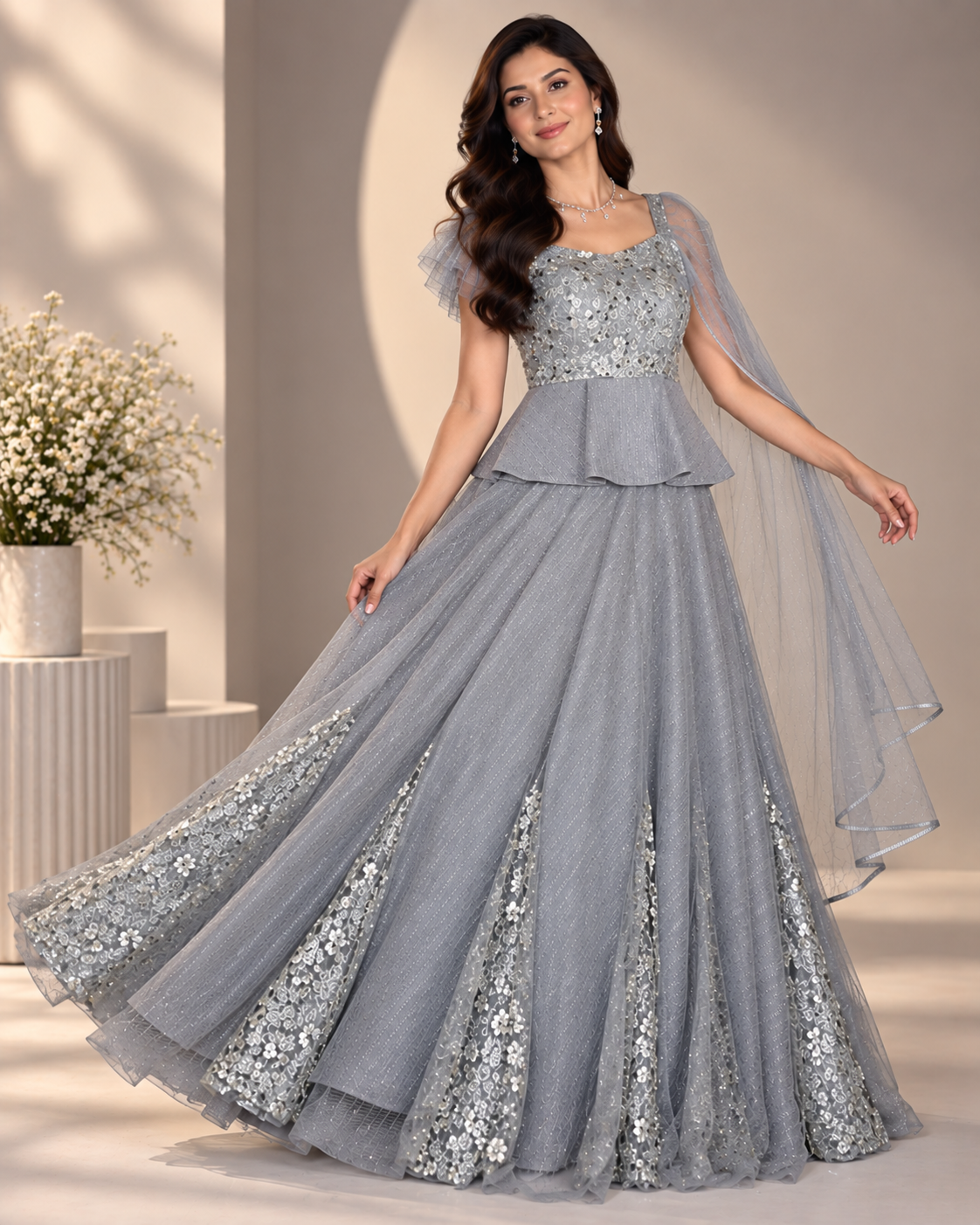 Glamorous Grey Shimmer Lehenga
