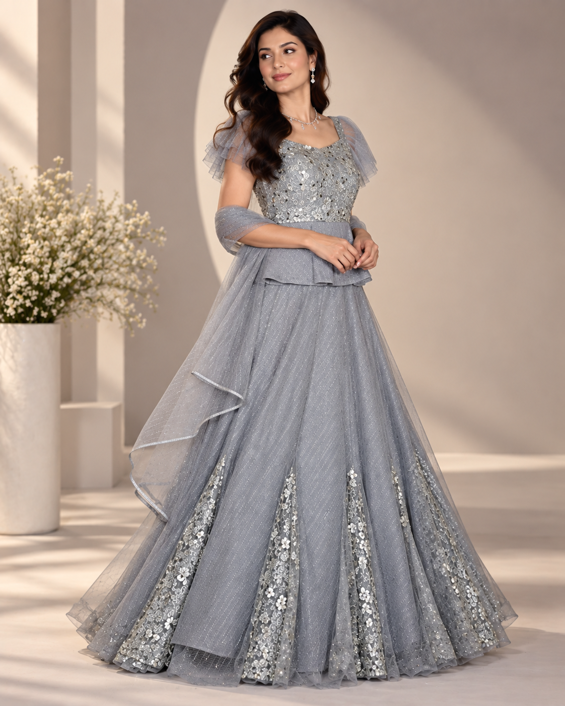 Glamorous Grey Shimmer Lehenga