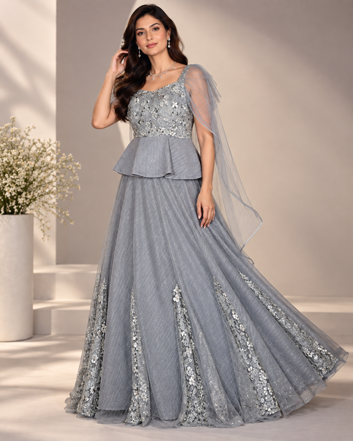 Glamorous Grey Shimmer Lehenga