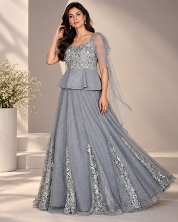 Glamorous Grey Shimmer Lehenga