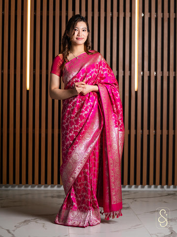 Hot Pink Banarasi Saree