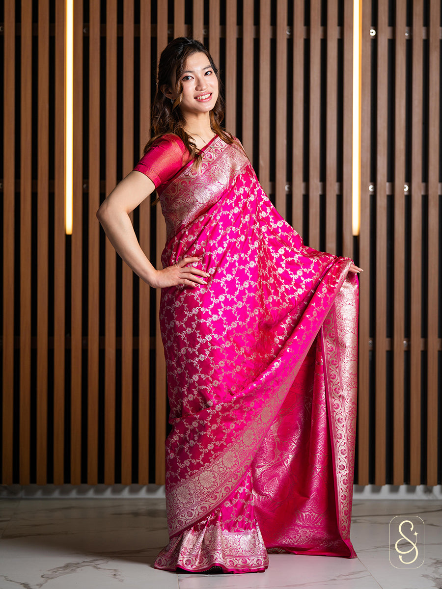 Hot Pink Banarasi Saree